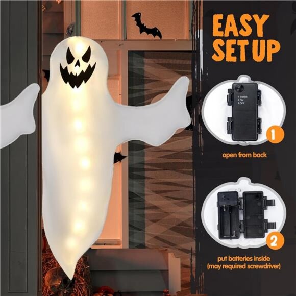 2 Pcs 47" Halloween Light Up Ghost Decorations Outdoor, Halloween Ghost Decor - Picture 3 of 8